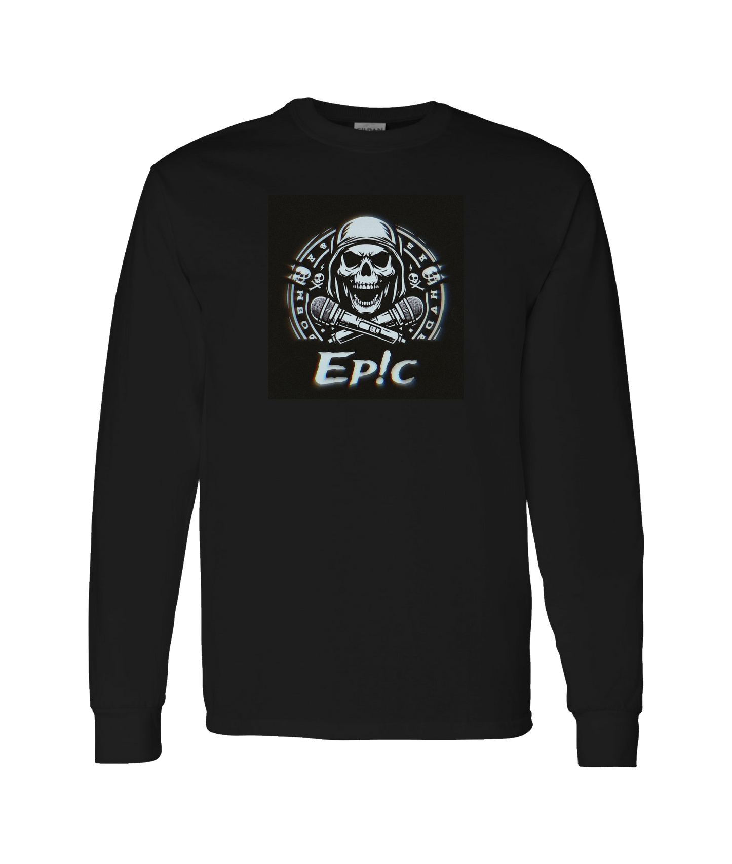 PovCiti Apparel - Ep!c Hooded Skull Logo - Black Long Sleeve T