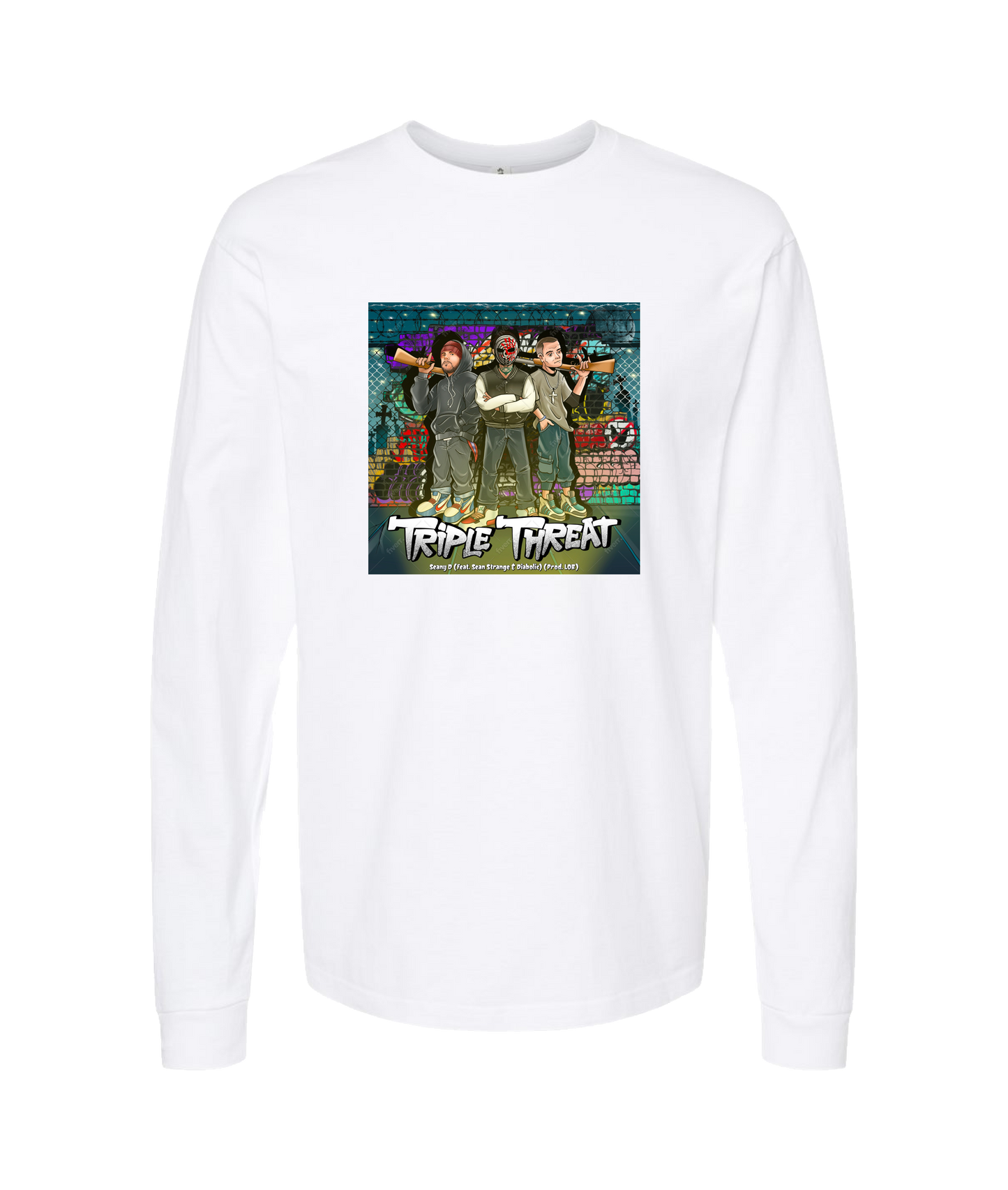 Seany Bravo - Triple Threat - White Long Sleeve T