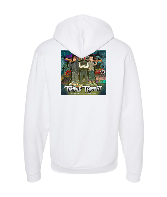 Seany Bravo - Triple Threat - White Zip Up Hoodie