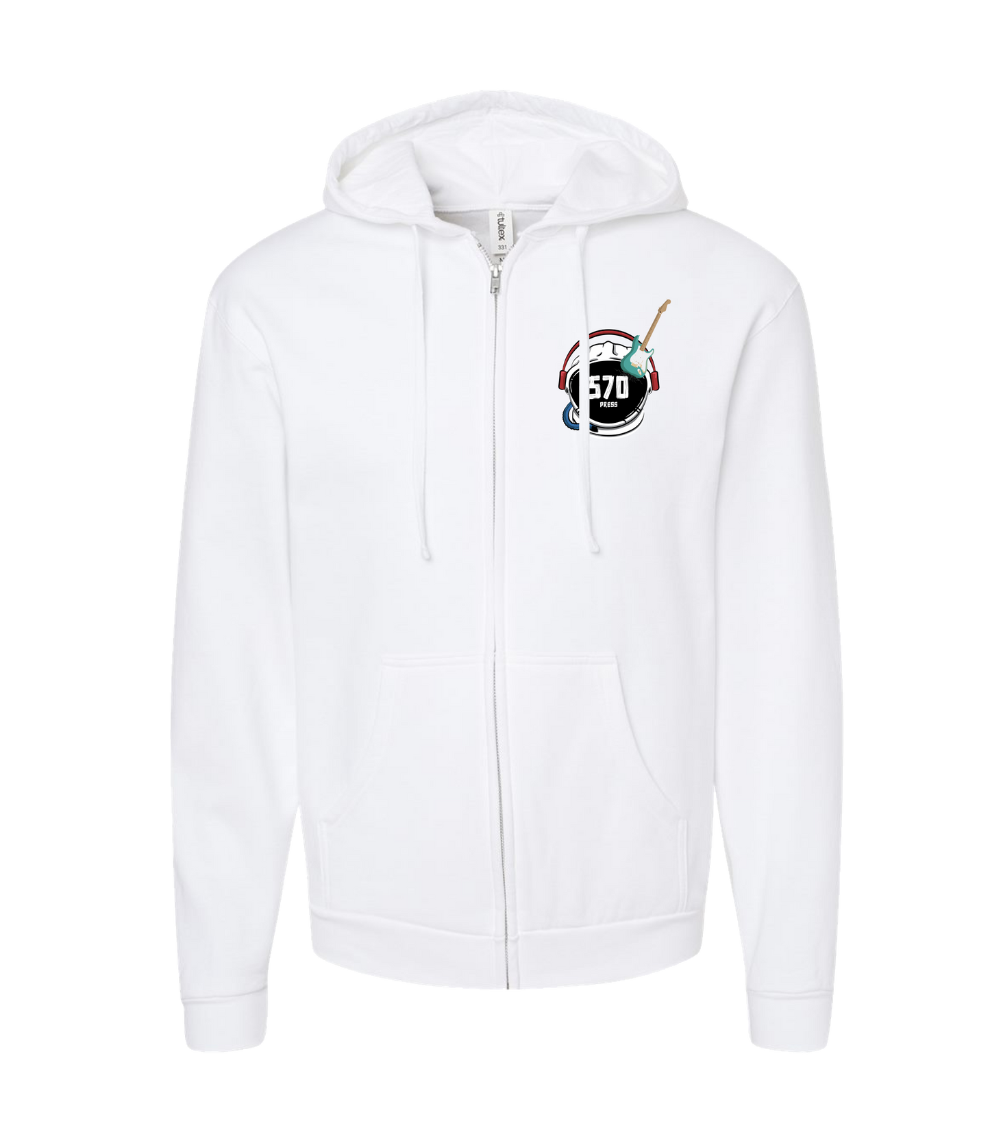570-Press - Logo - White Zip Up Hoodie