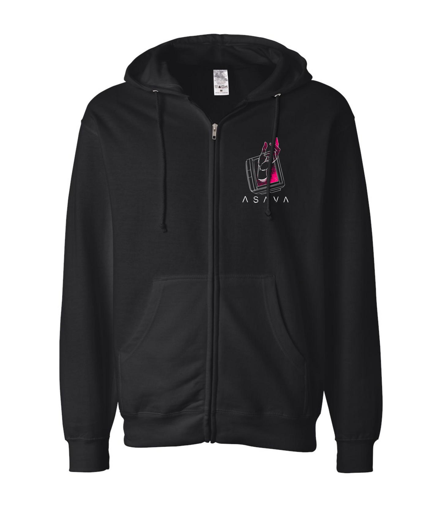 ASAVA - Phone Hand - Black Zip Up Hoodie