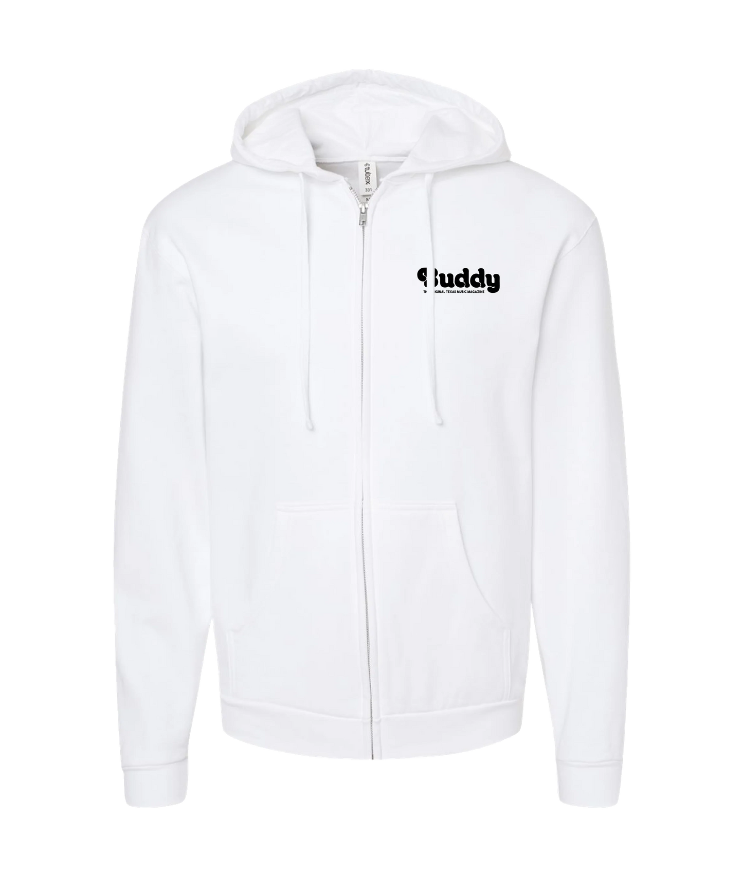 Buddy Magazine - 70s Logo Flat - White Zip Up Hoodie