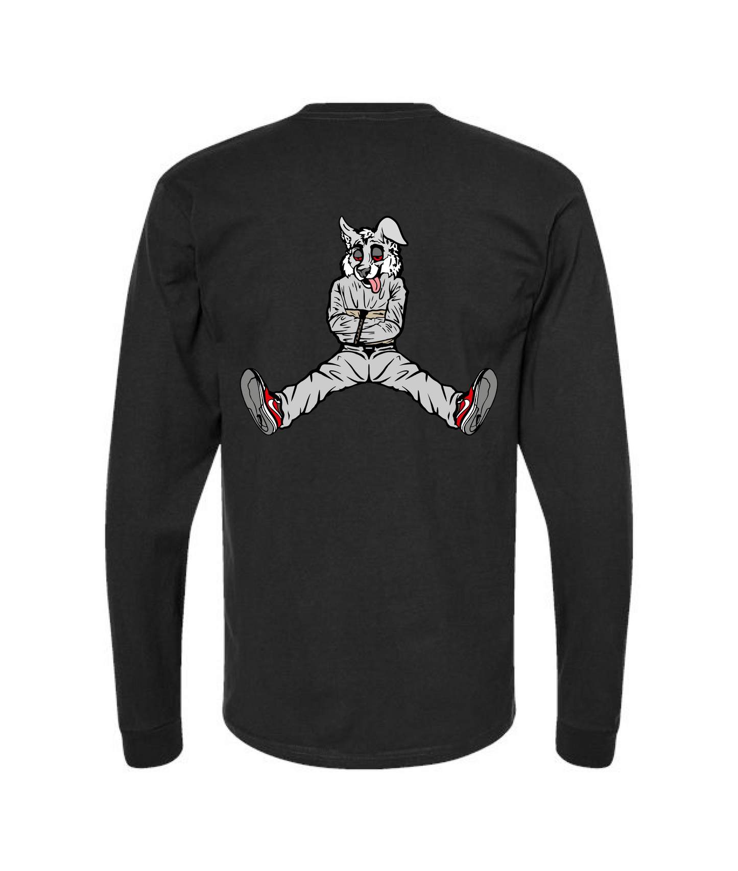 CrazyTrainApparel - STRAITJACKET - WHITE WOLF - Black Long Sleeve T
