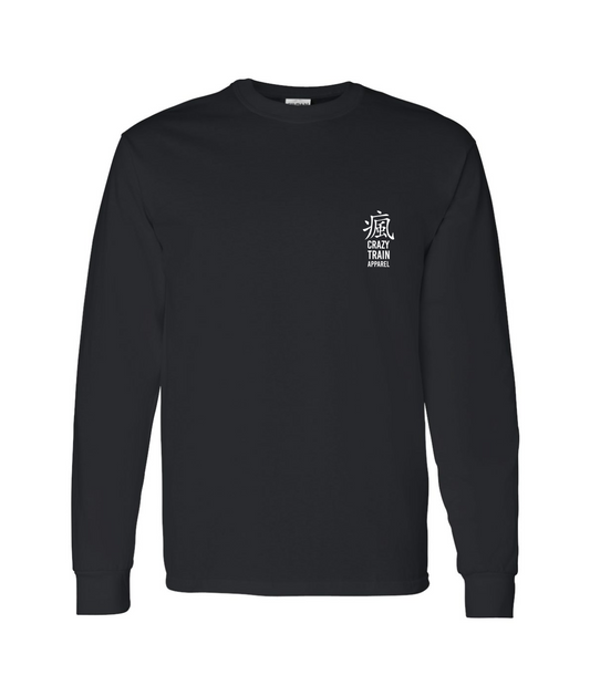 CrazyTrainApparel - STRAITJACKET - WHITE WOLF - Black Long Sleeve T