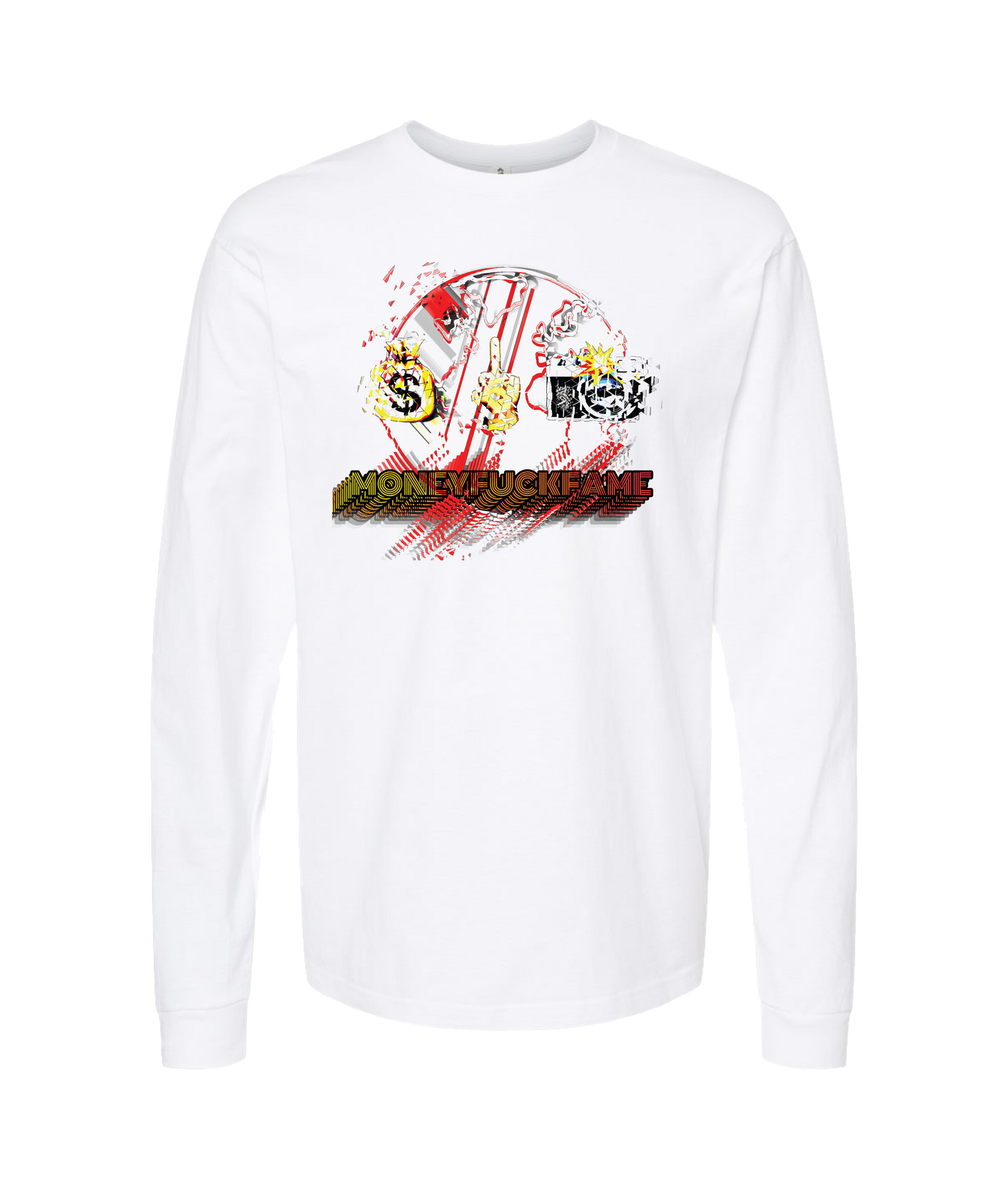 Debo2x - MONEYFUCKFAME - White Long Sleeve T