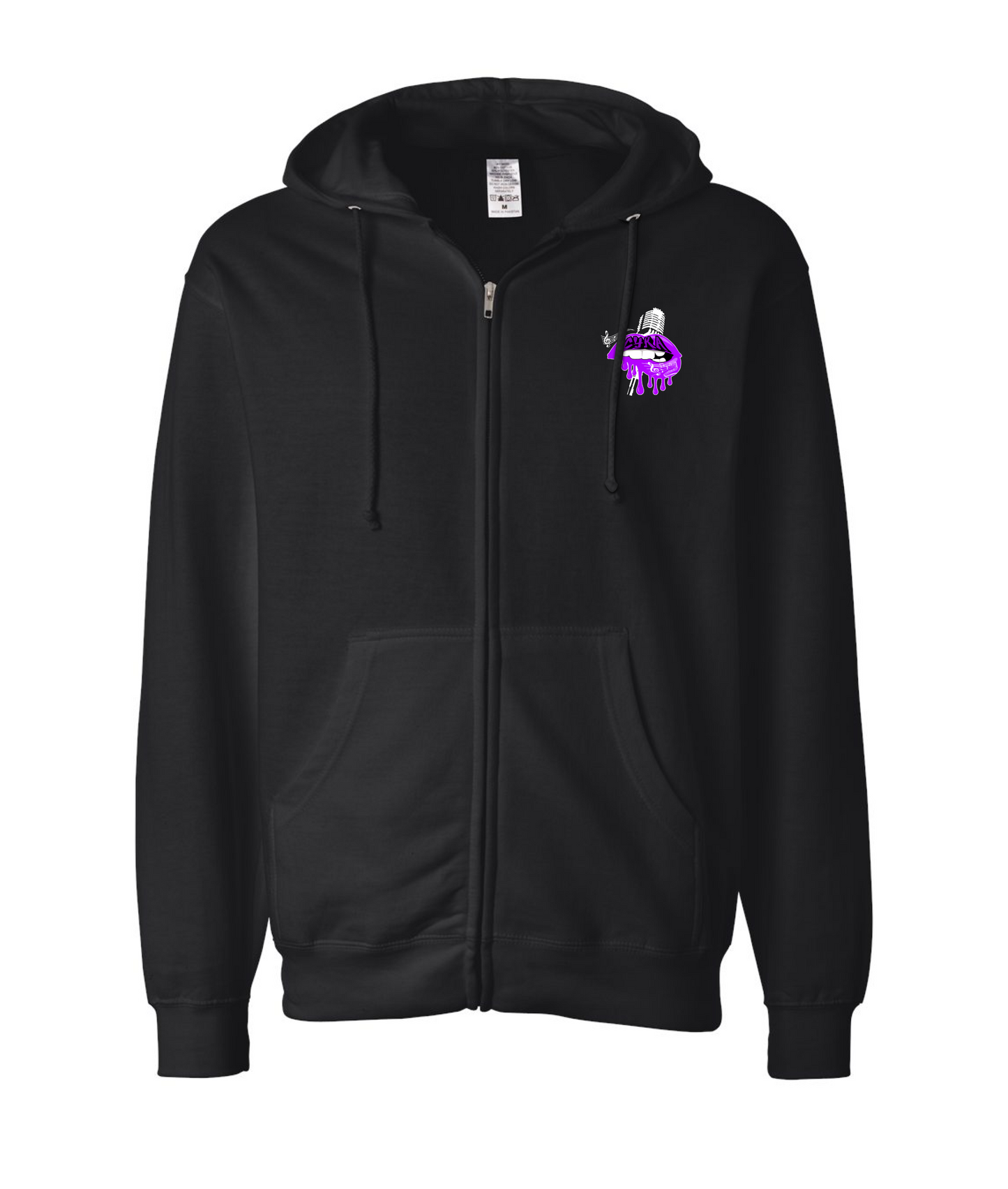 DJ Cyka - Purple Lips - Black Zip Hoodie