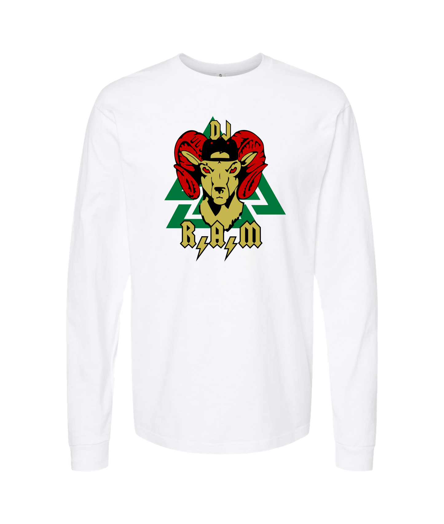 DJ R.A.M - Logo Green - White Long Sleeve T