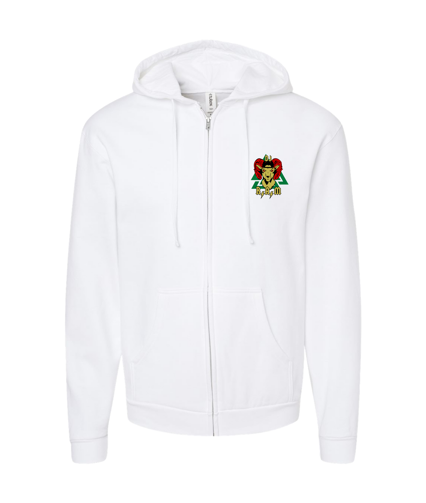 DJ R.A.M - Logo Green - White Zip Up Hoodie
