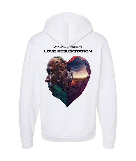 Dramatiq - LOVE RESUSCITATION LOGO 1 - White Zip Up Hoodie