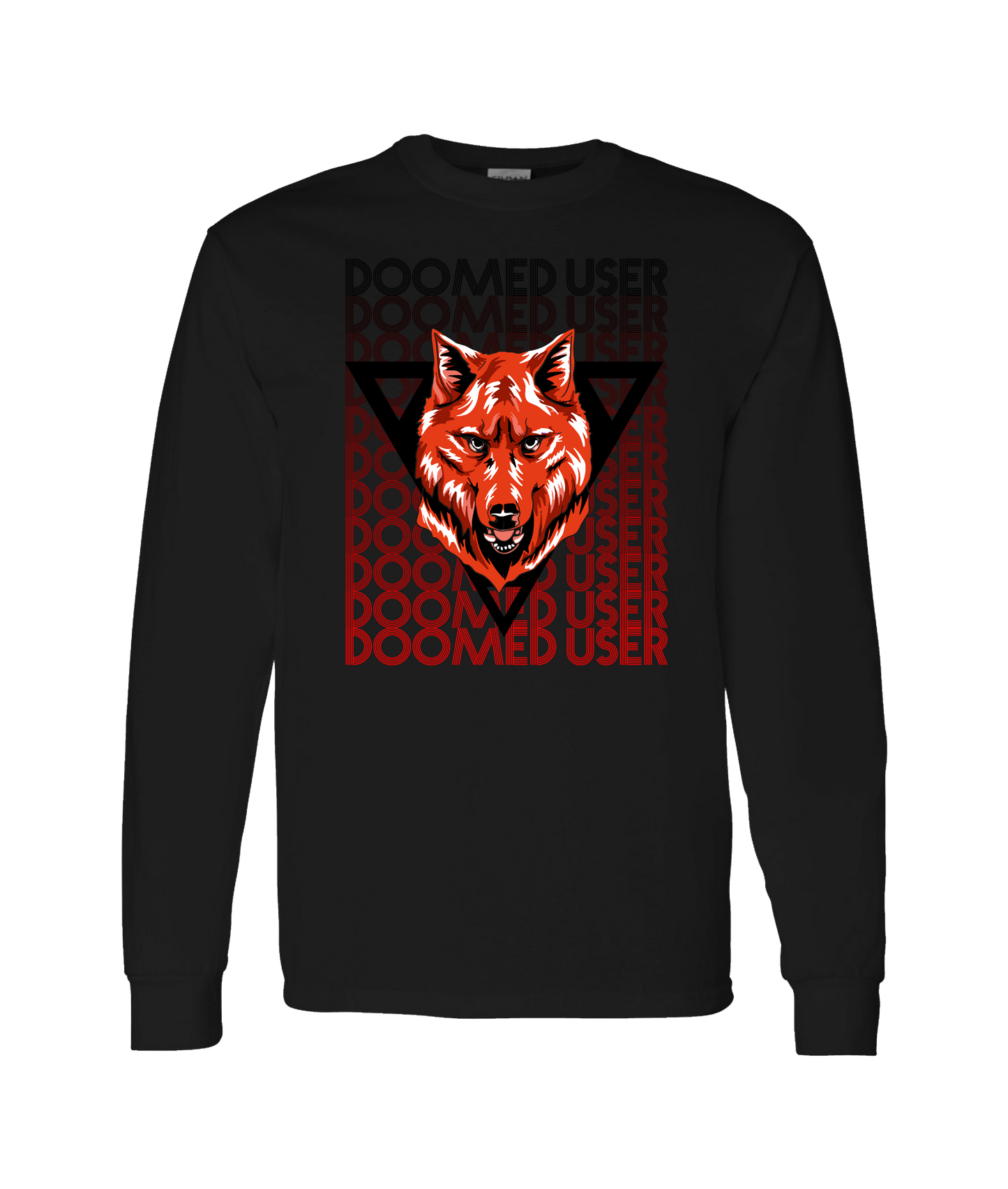 Doomed User - Wolf Red - Black Long Sleeve T