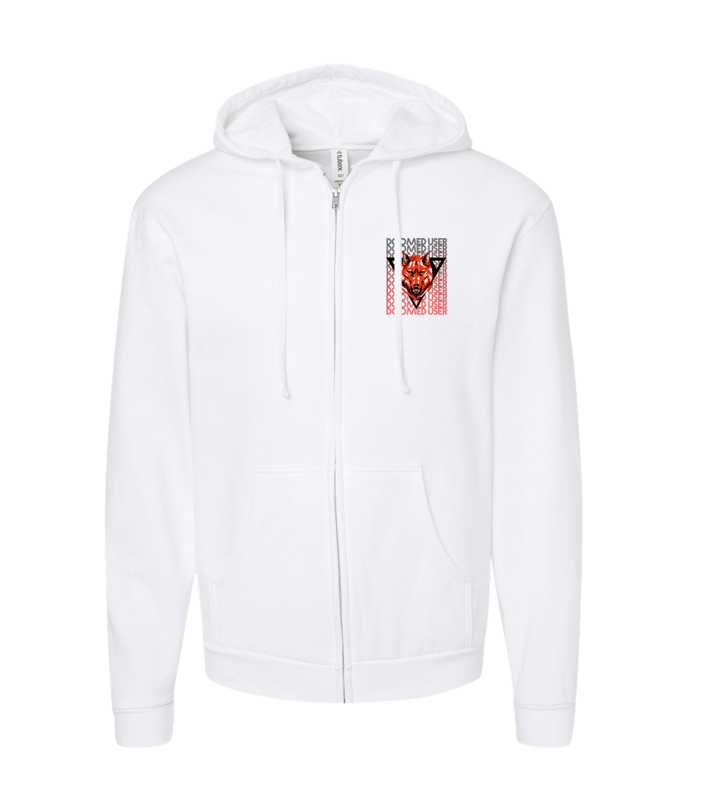 Doomed User - Wolf Red - White Zip Up Hoodie