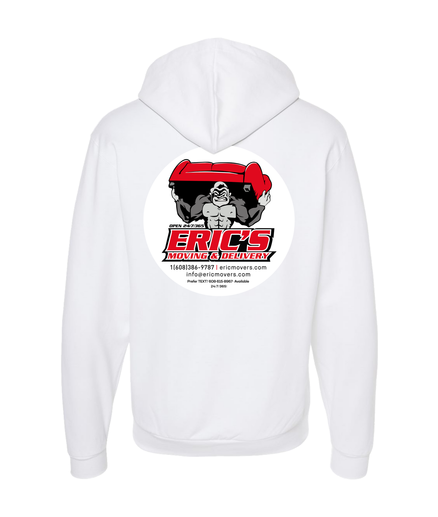 Eric's Movers - Couch Lift - White Zip Up Hoodie