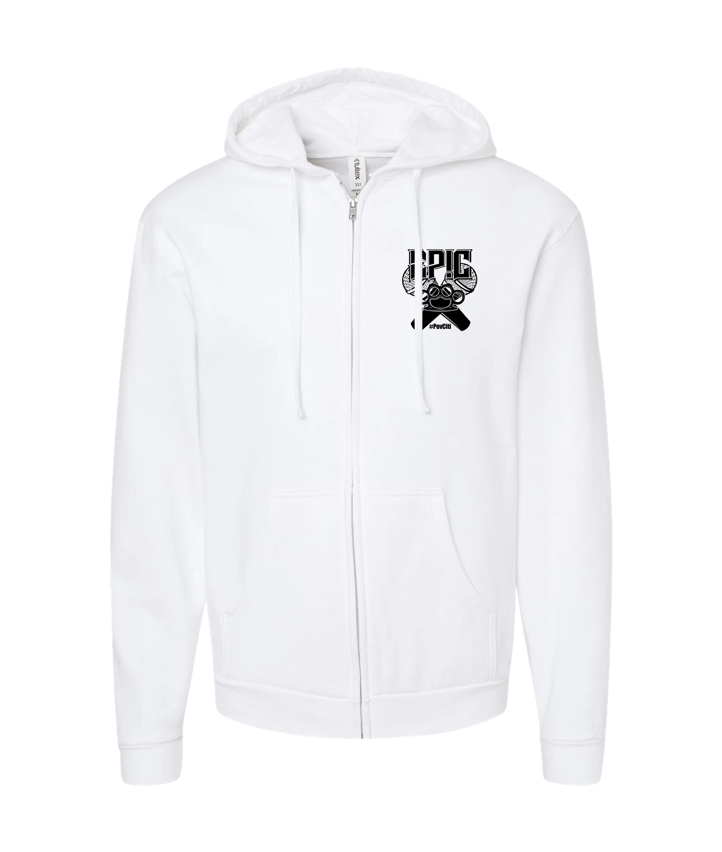 PovCiti Apparel - Epic #PovCiti - White Zip Up Hoodie