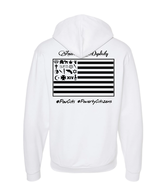 PovCiti Apparel - American Duplicity - White Zip Up Hoodie
