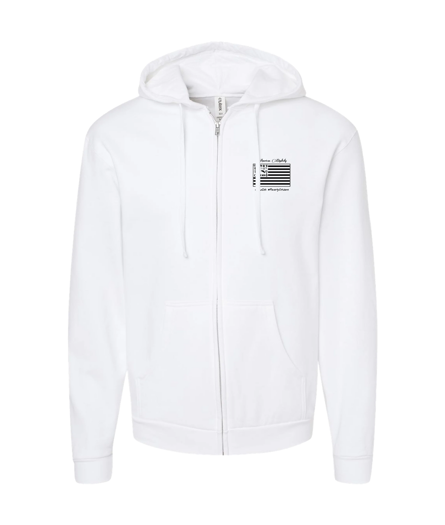 PovCiti Apparel - American Duplicity - White Zip Up Hoodie