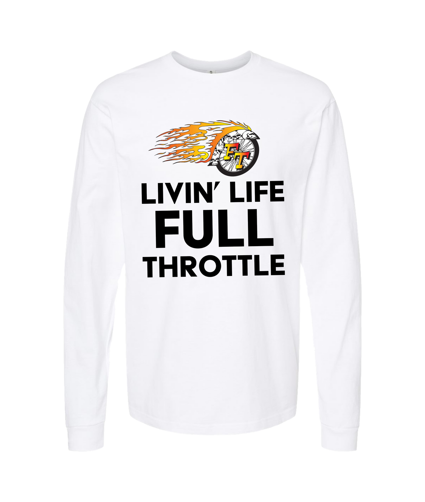 Full Throttle Magazine - FLAMING WHEEL - White Long Sleeve T