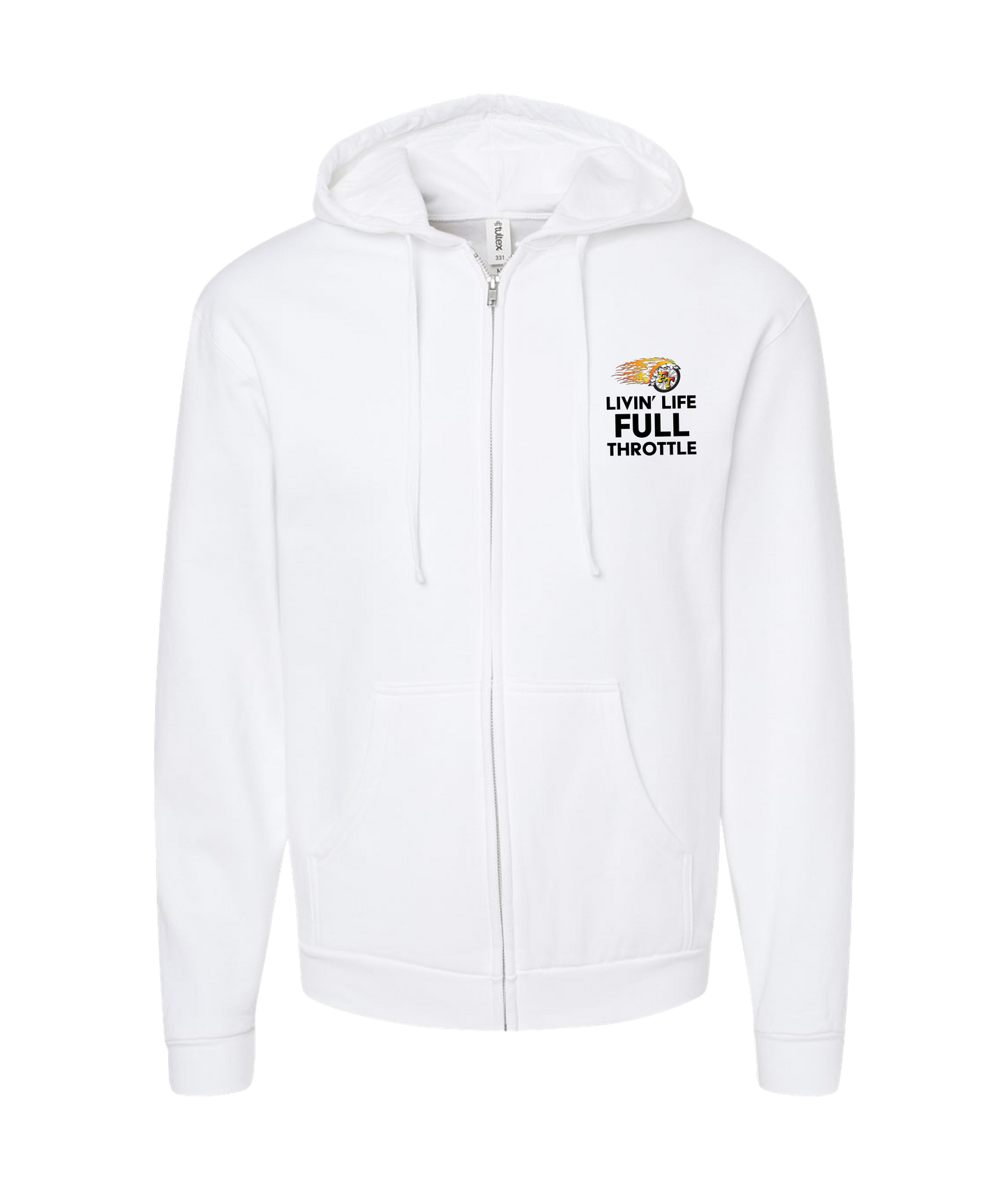 Full Throttle Magazine - FLAMING WHEEL - White Zip Up Hoodie