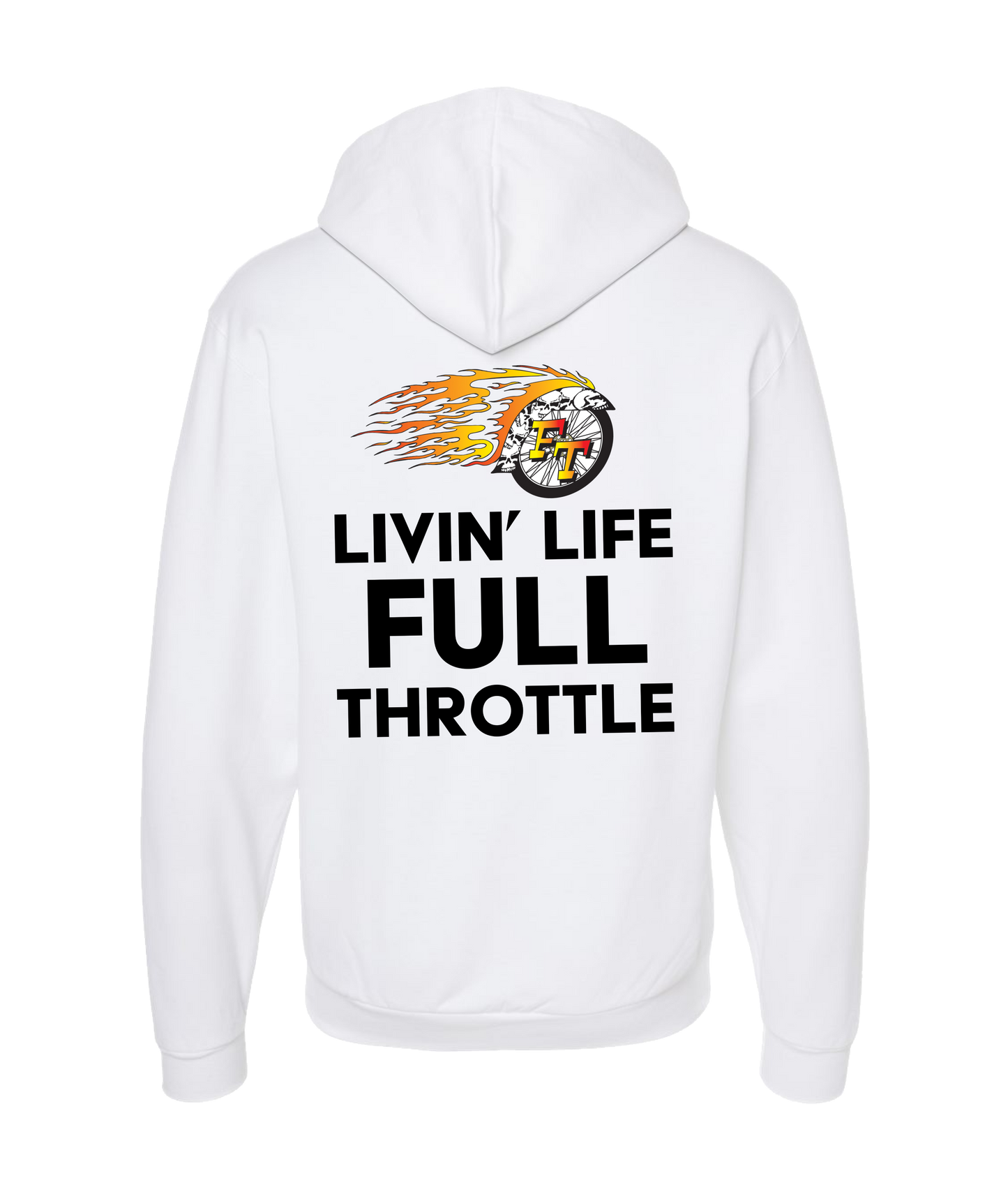 Full Throttle Magazine - FLAMING WHEEL - White Zip Up Hoodie