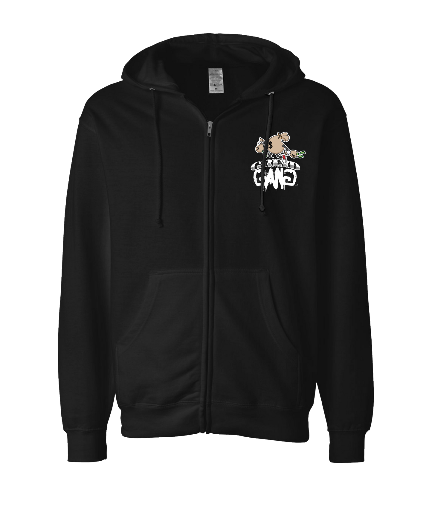 GRIND GANG ENT. LLC - MONEY BAG LOGO 1 - Black Zip Up Hoodie