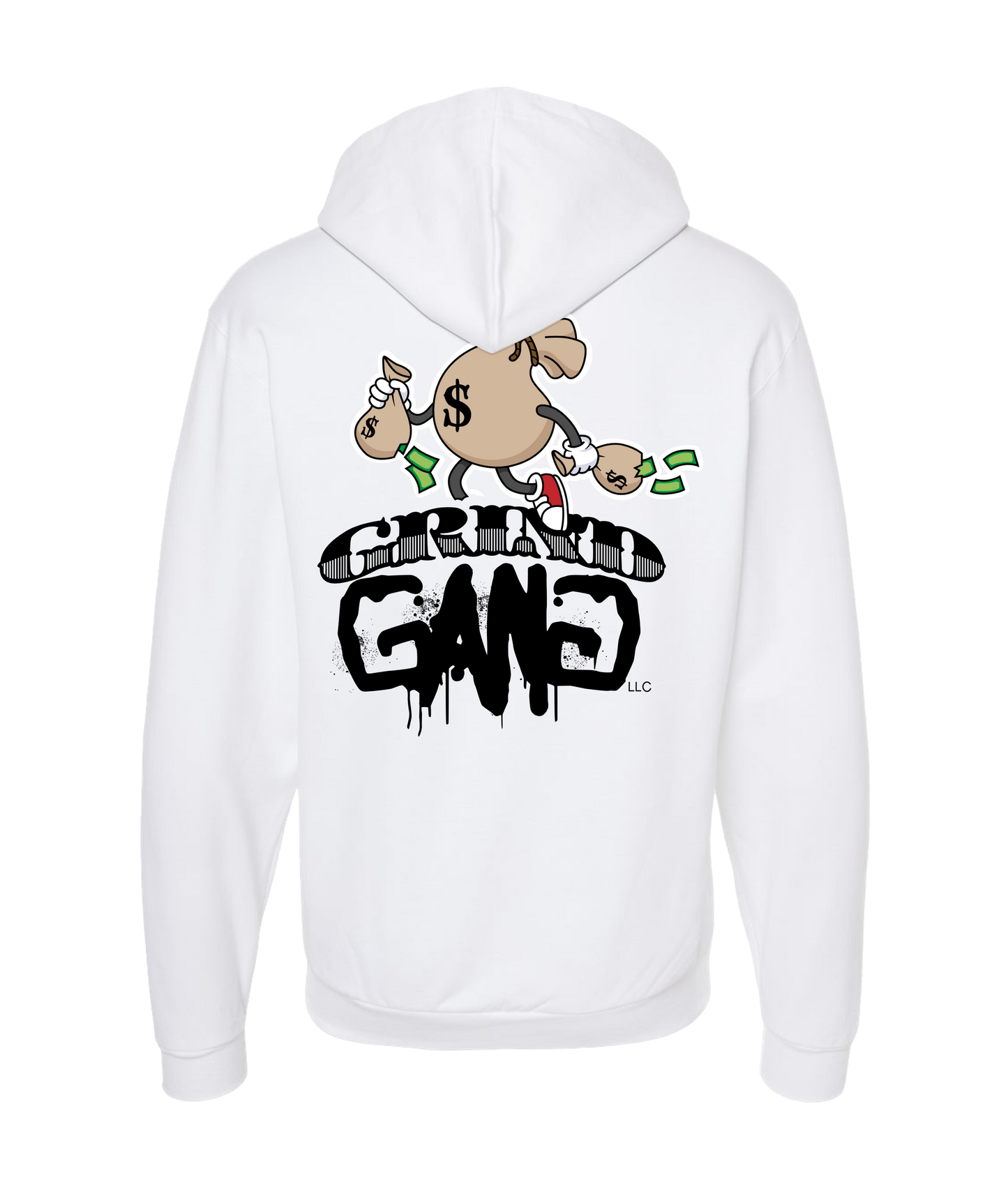 GRIND GANG ENT. LLC - MONEY BAG LOGO 1 - White Zip Up Hoodie