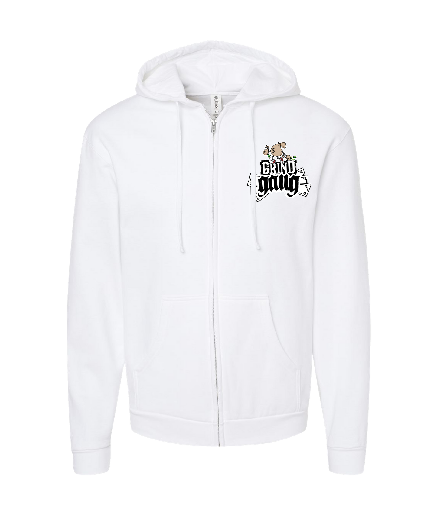 GRIND GANG ENT. LLC - MONEY BAG LOGO 2 - White Zip Up Hoodie