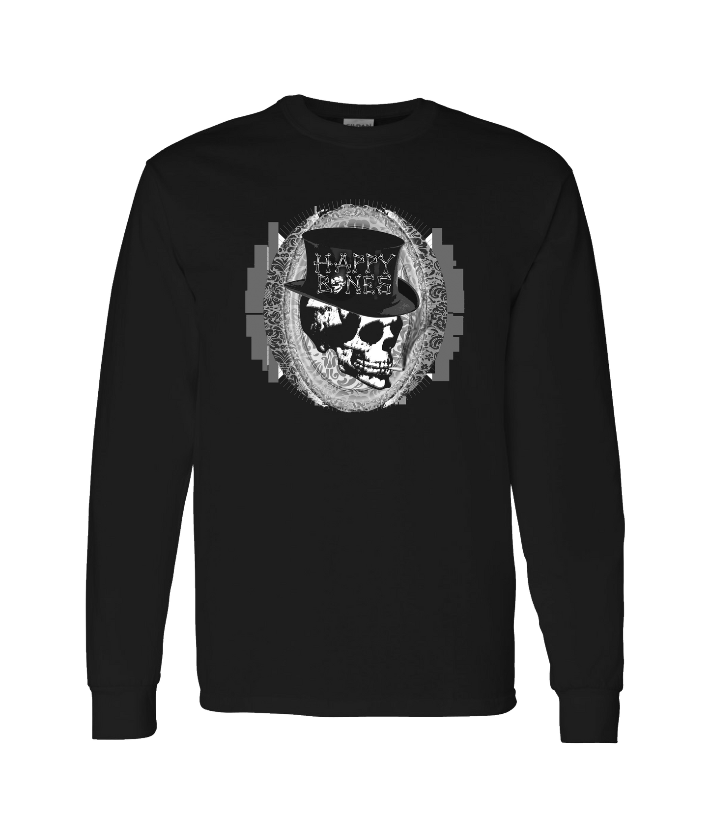 Happy Bones Jones - Smoking Skull - Black Long Sleeve T
