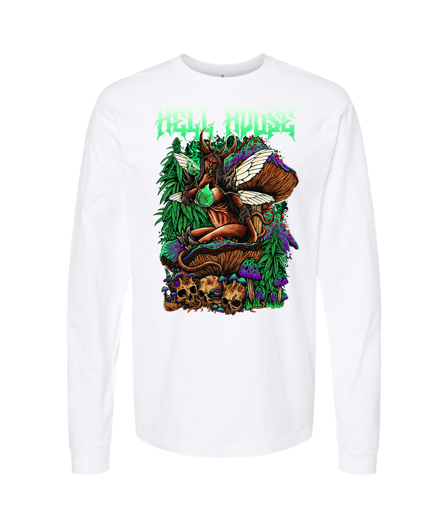 Hellhouse crypt - MUSHROOM - White Long Sleeve T