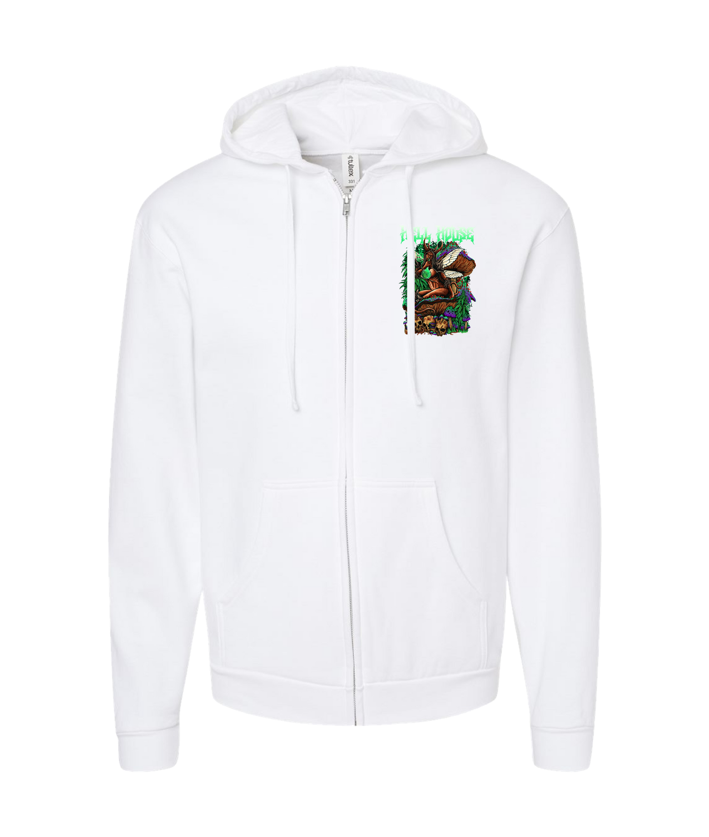 Hellhouse crypt - MUSHROOM - White Zip Up Hoodie