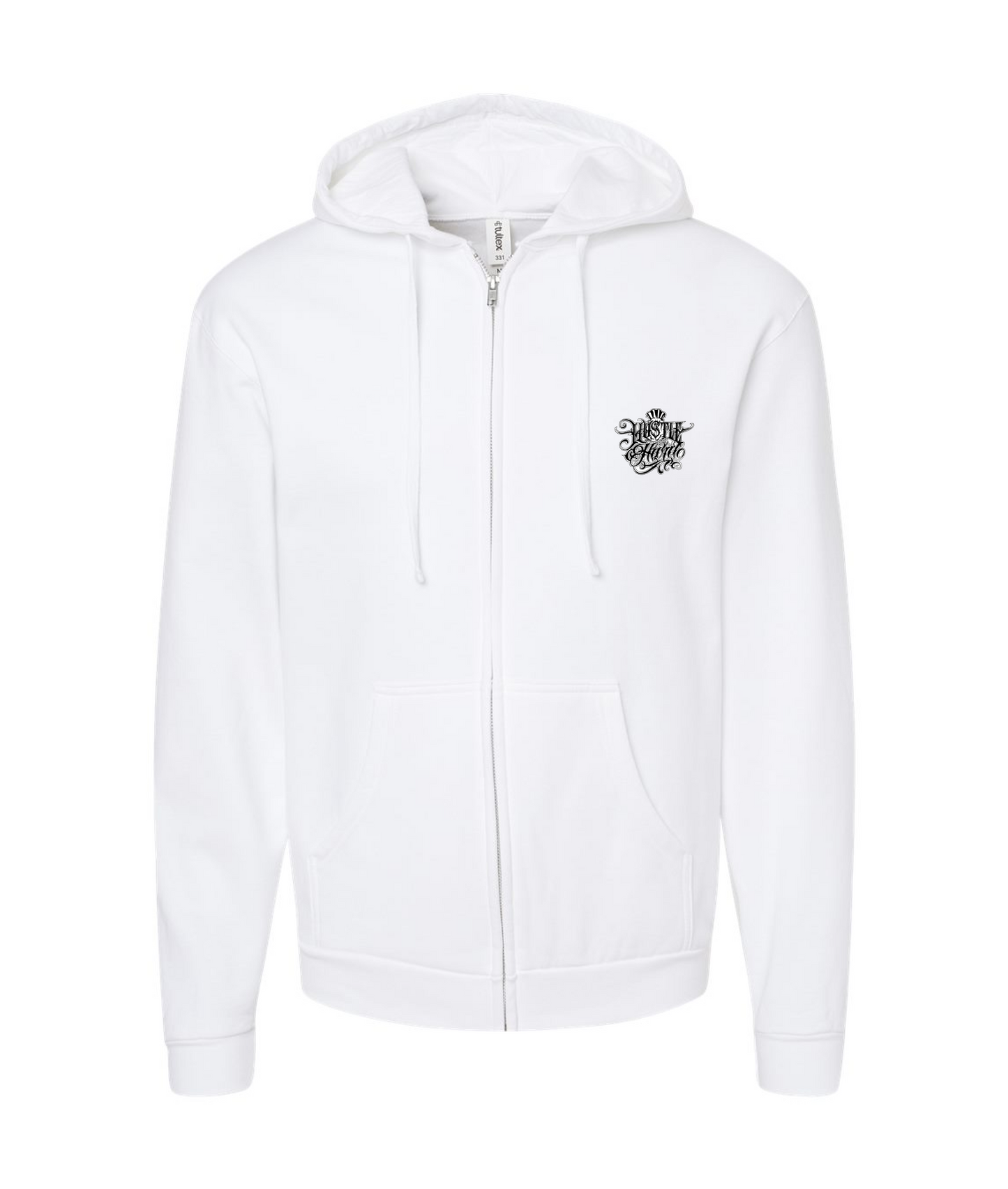 Hu$tle Hard - LOGO 5 - White Zip Up Hoodie