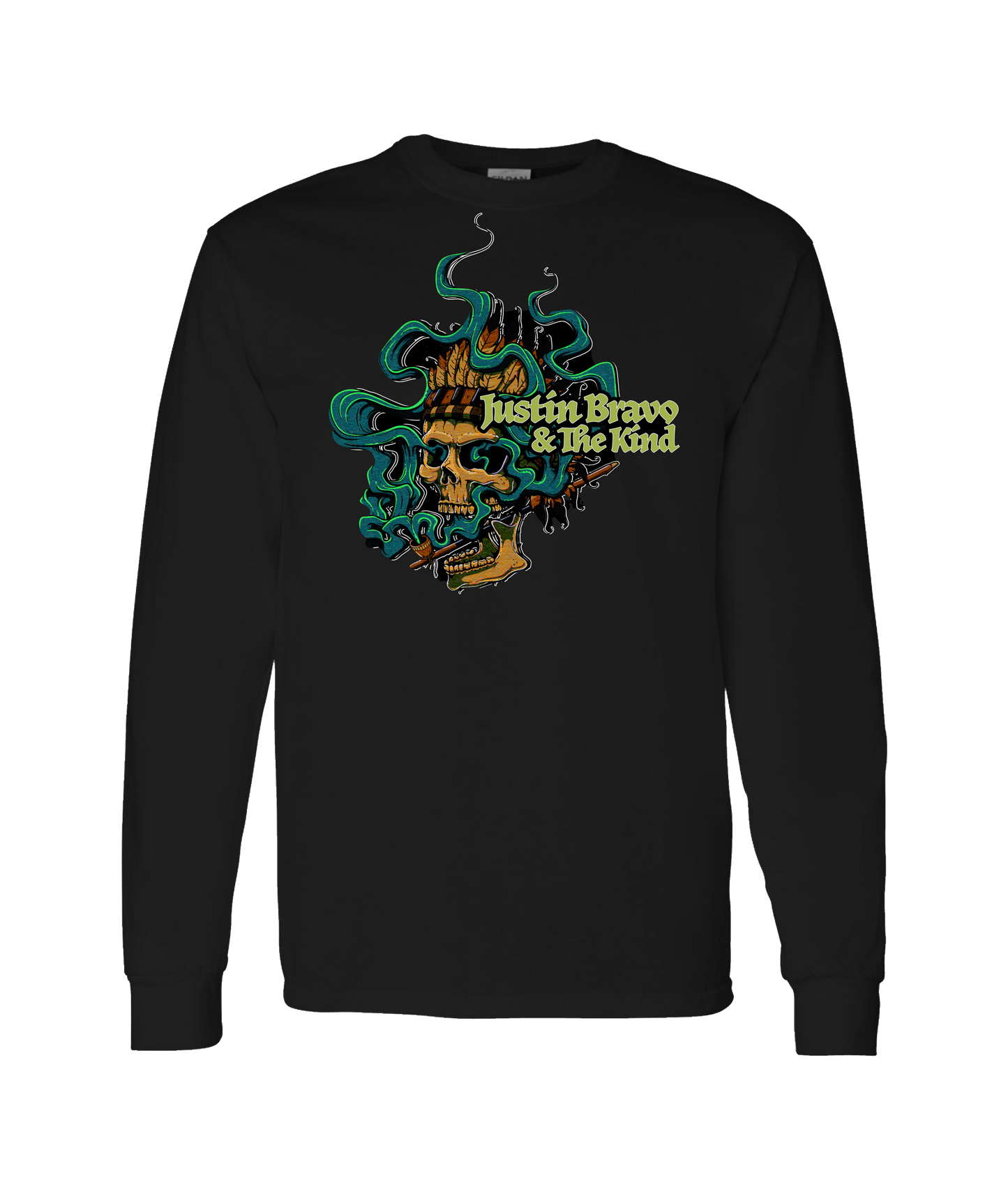 Justin Bravo & The Kind - Smoking Skull - White Long Sleeve T
