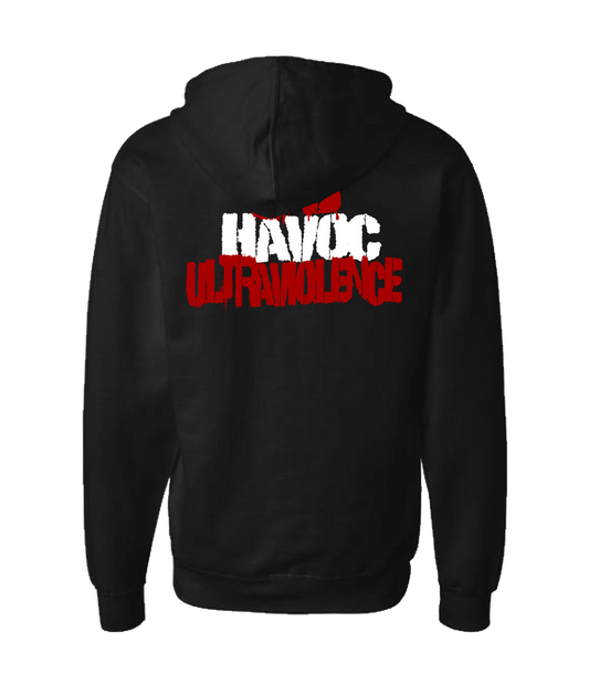 JB Havoc Merch Store - JB HAVOC ULTRAVIOLENCE - Black Zip Up Hoodie