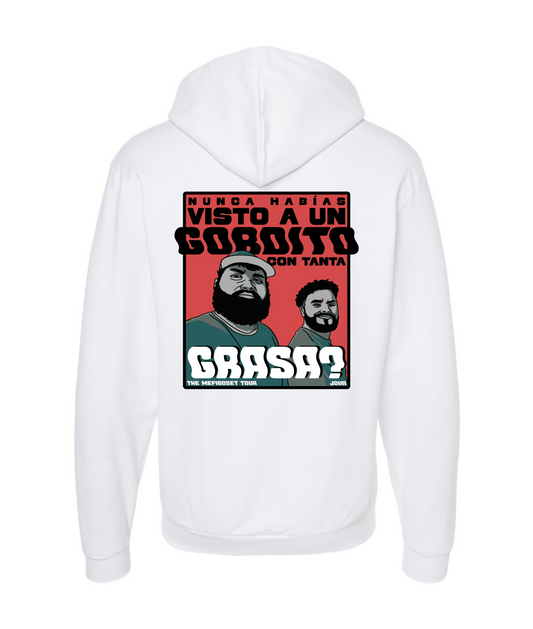 JOVA MUSIC MERCH - GRASA? - White Zip Up Hoodie