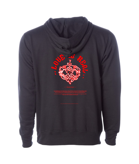 LOVE IS REAL - Logo w/White Highlights - Black Hoodie