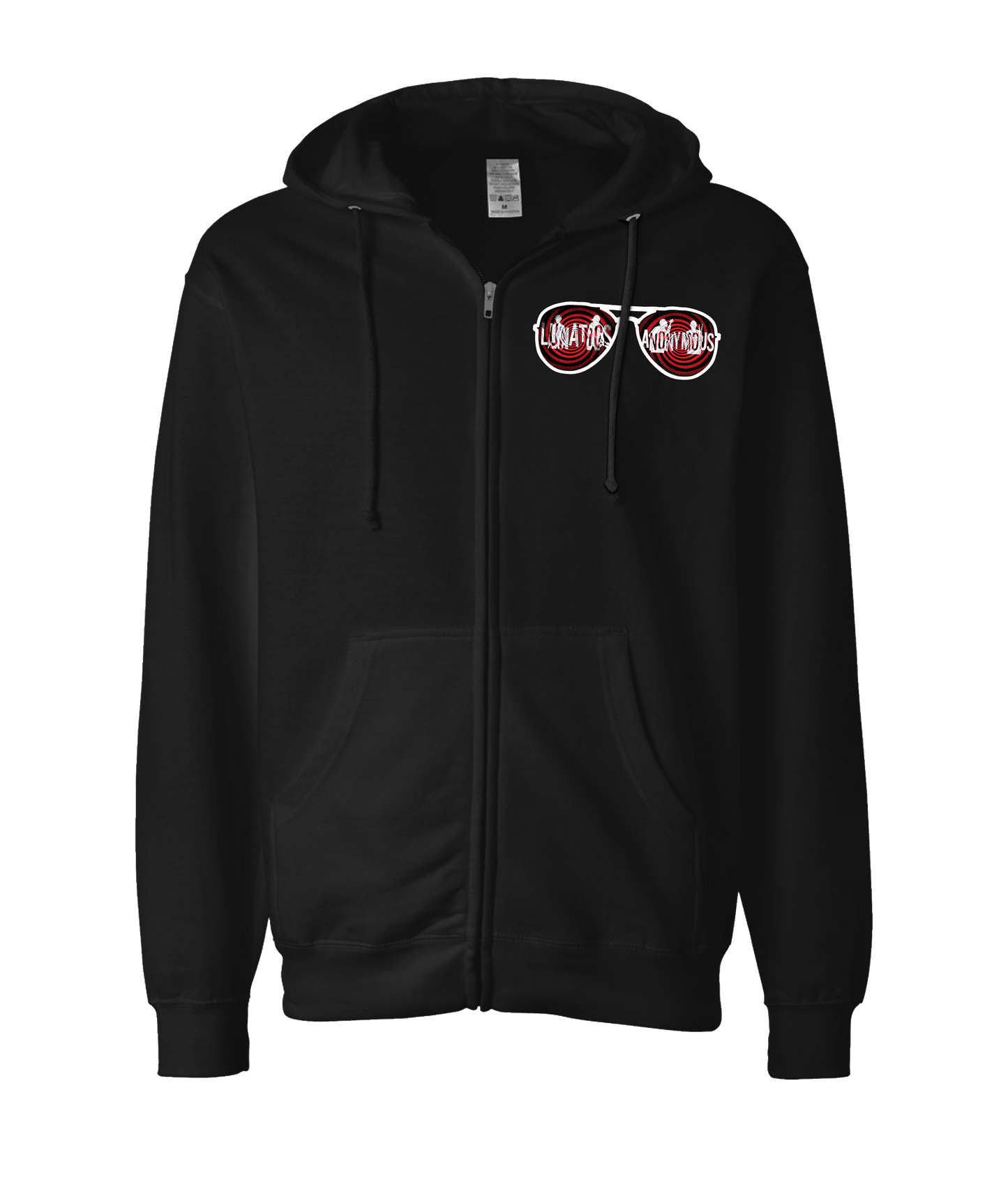 Lunatics Anonymous - Glasses Logo - Black Zip Up Hoodie