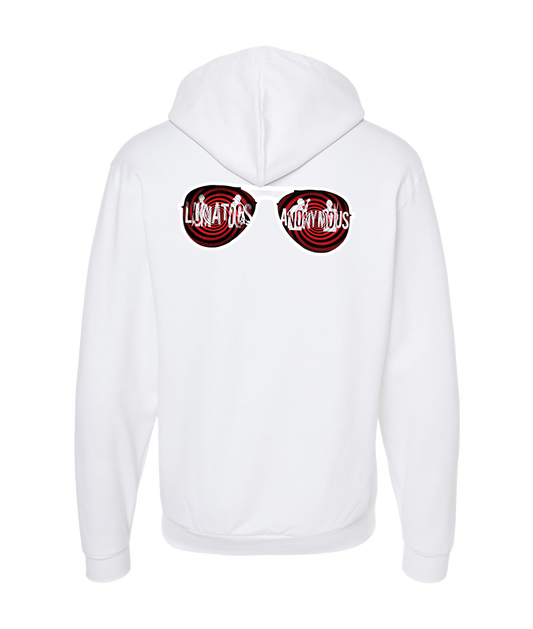 Lunatics Anonymous - Glasses Logo - White Zip Up Hoodie