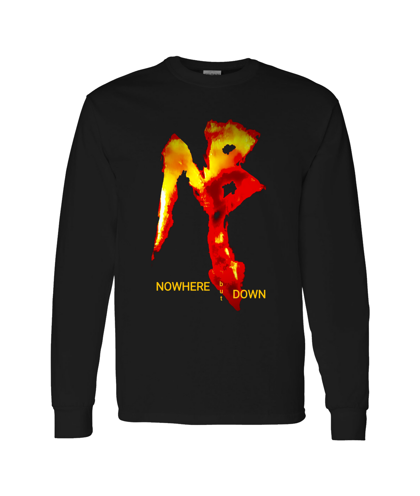 NOWHERE but DOWN - Fire Logo - Black Long Sleeve T