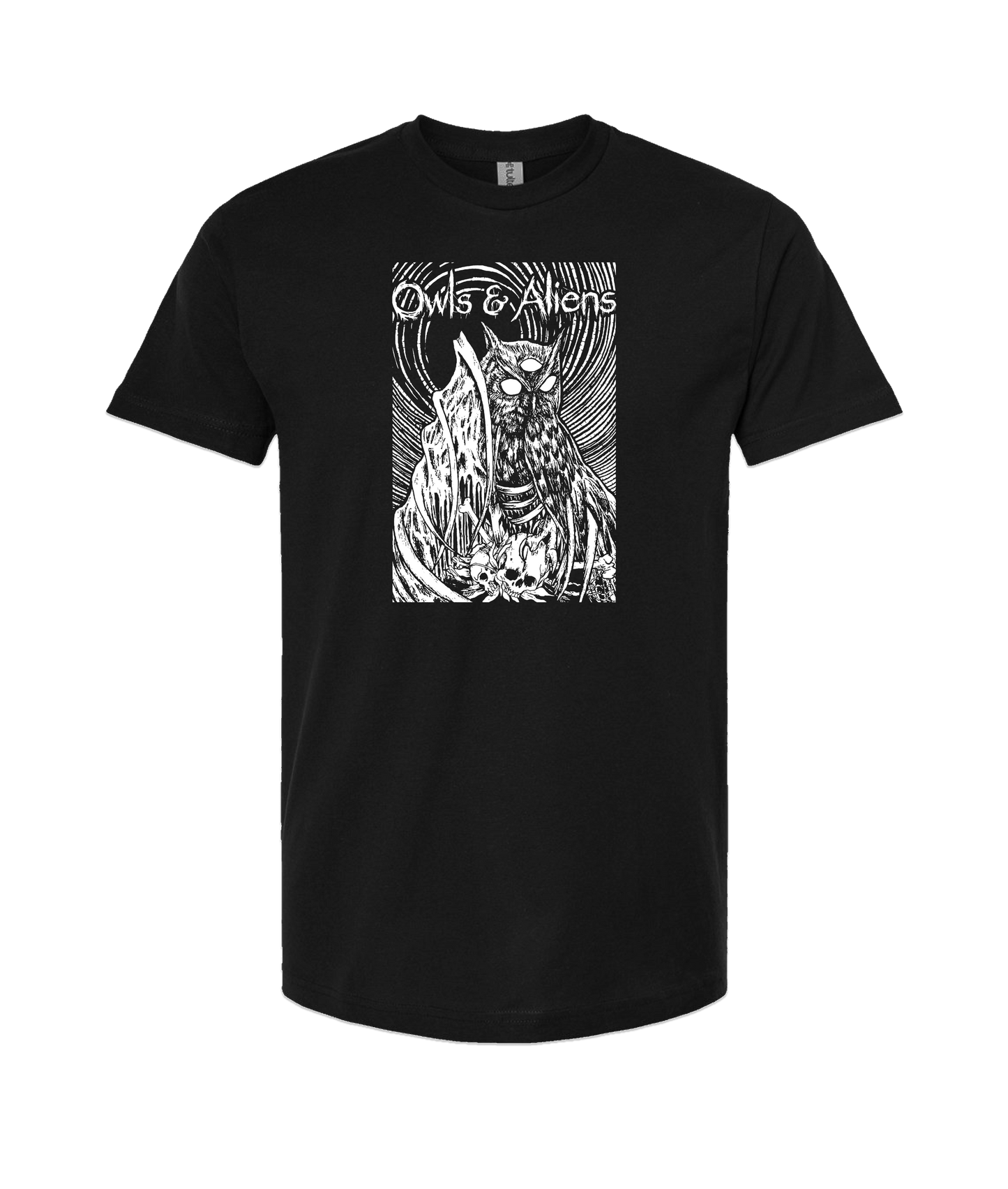 Owls & Aliens - B&W - Black T-Shirt