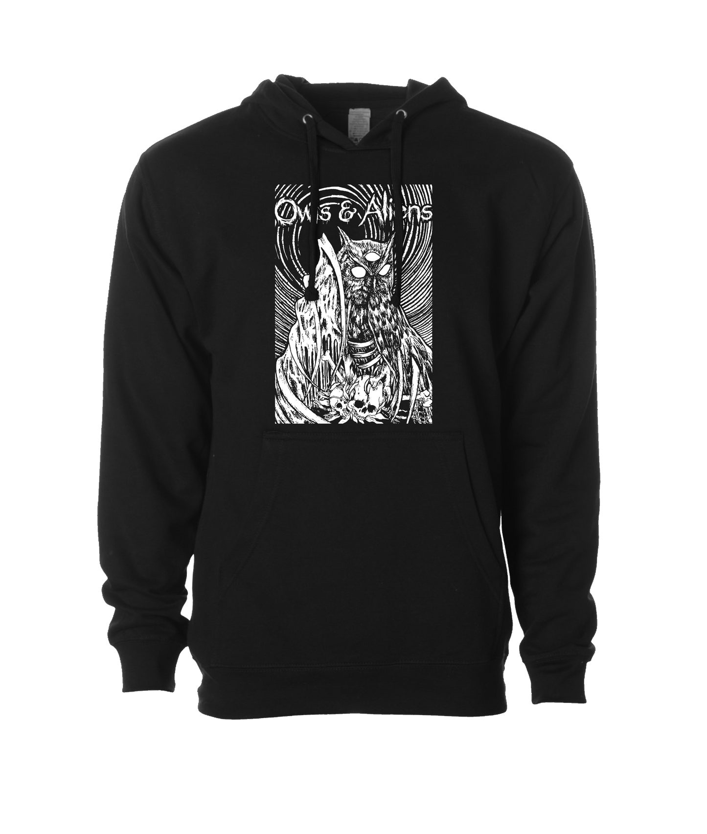 Owls & Aliens - B&W - Black Hoodie