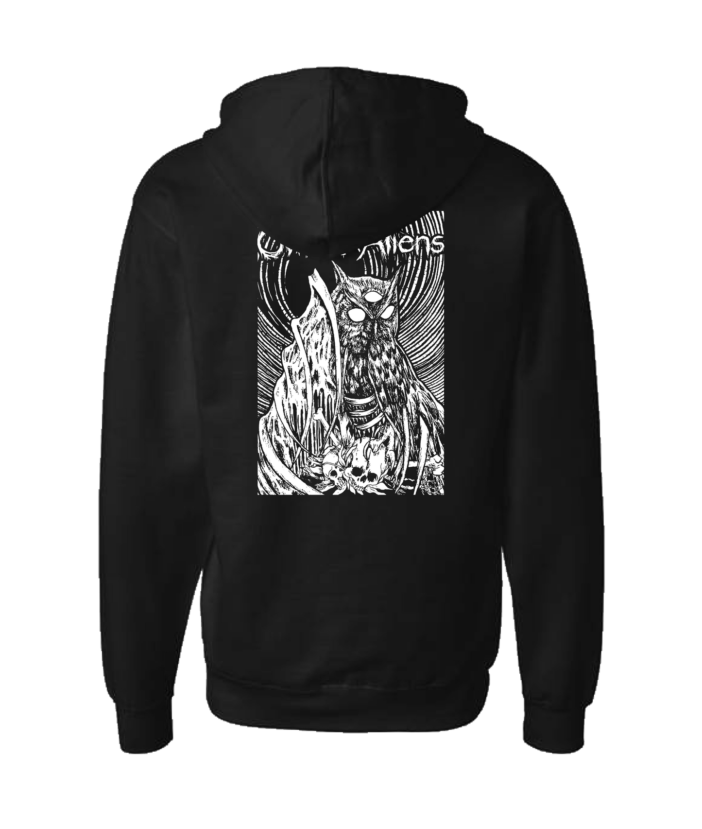 Owls & Aliens - B&W - Black Zip Up Hoodie