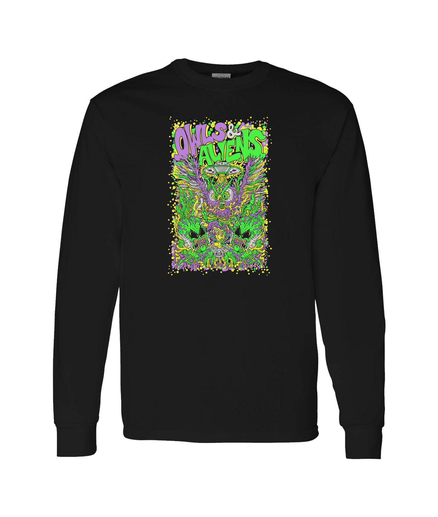Owls & Aliens - Colored - Black Long Sleeve T