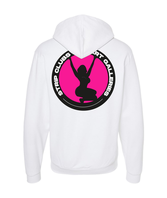 StripClubs and Art Galleries - Patch Tee - White Zip Up Hoodie
