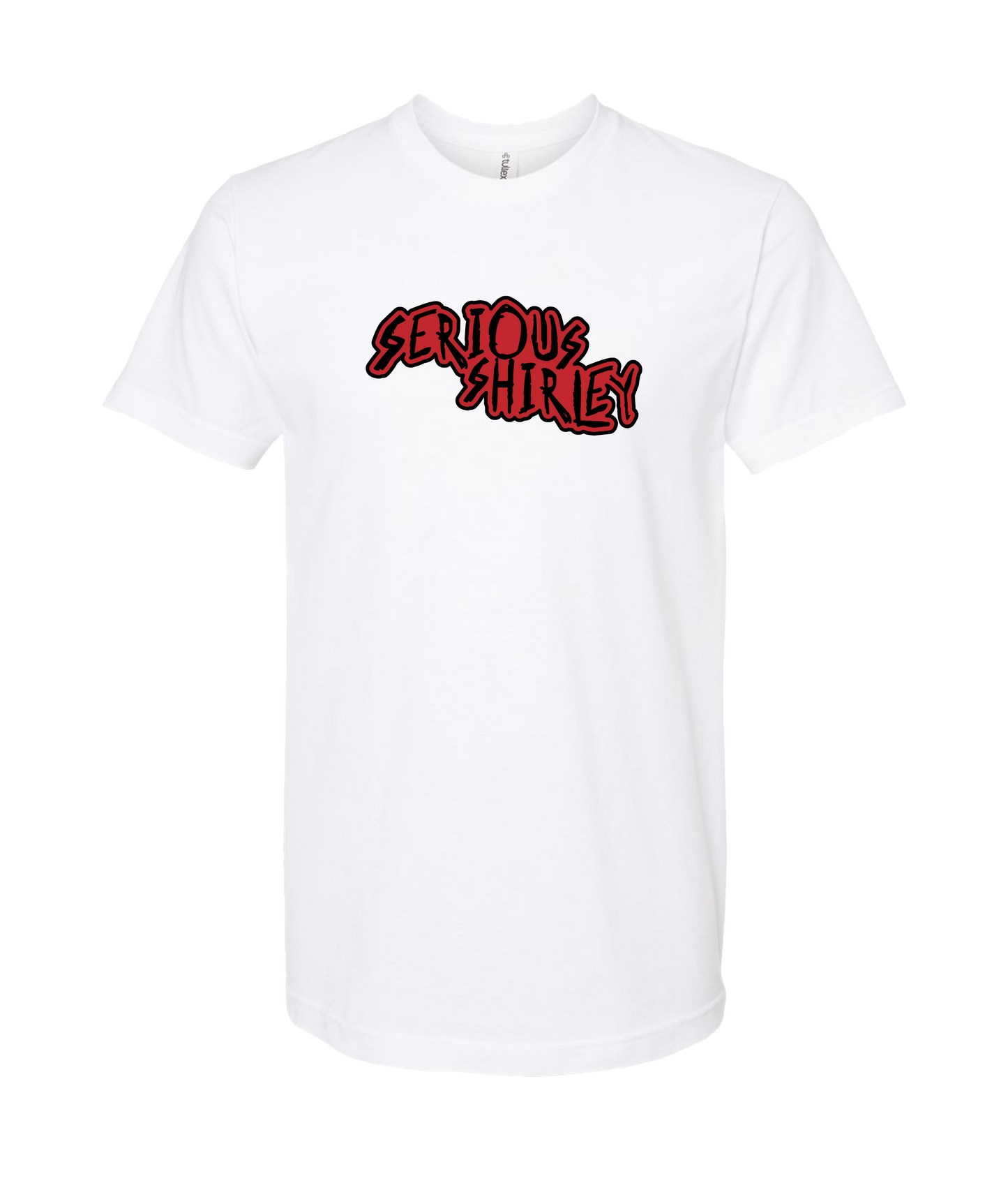 Serious Shirley - Red Scratch - White T Shirt
