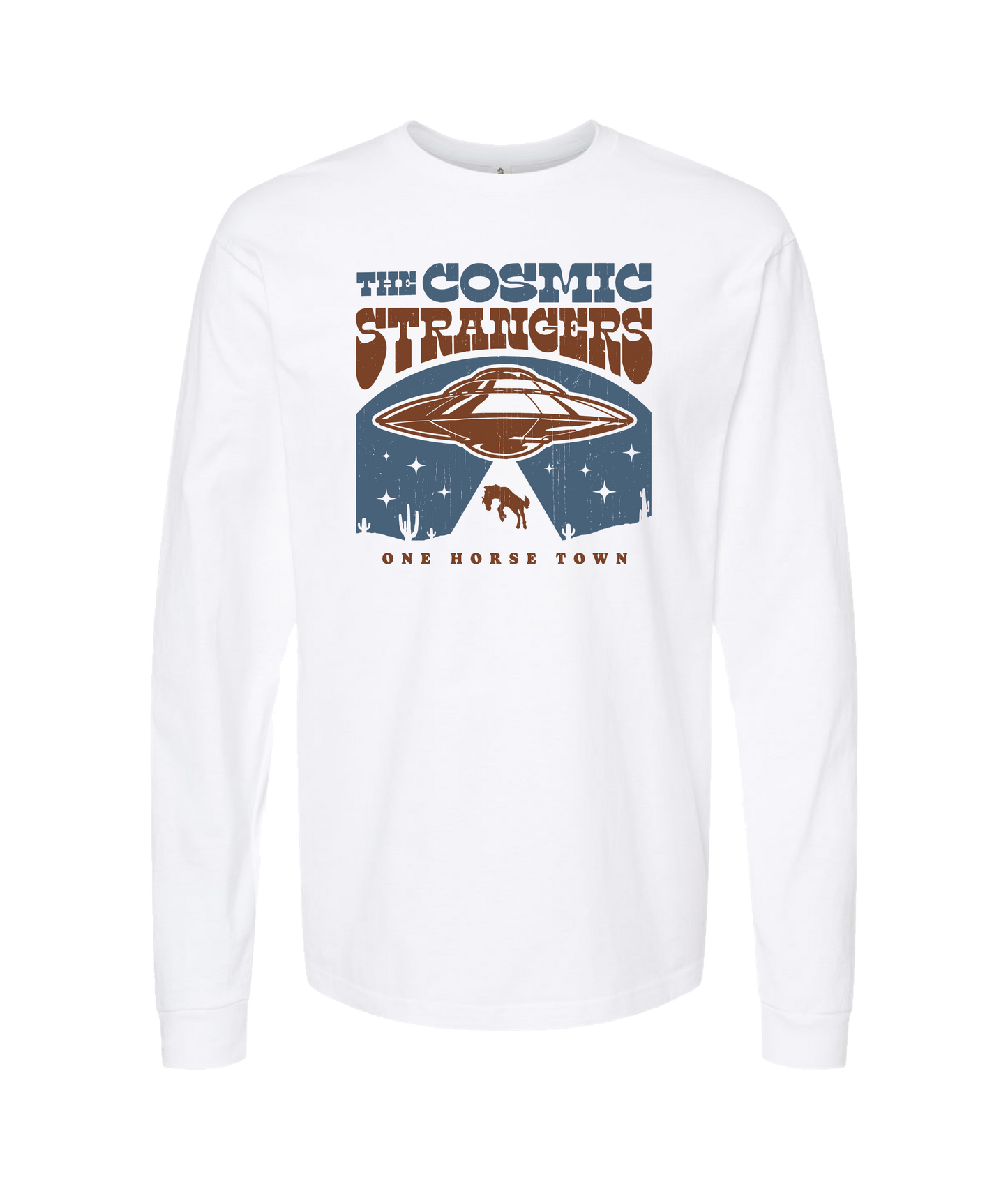 The Cosmic Strangers - One Horse Town - White Long Sleeve T