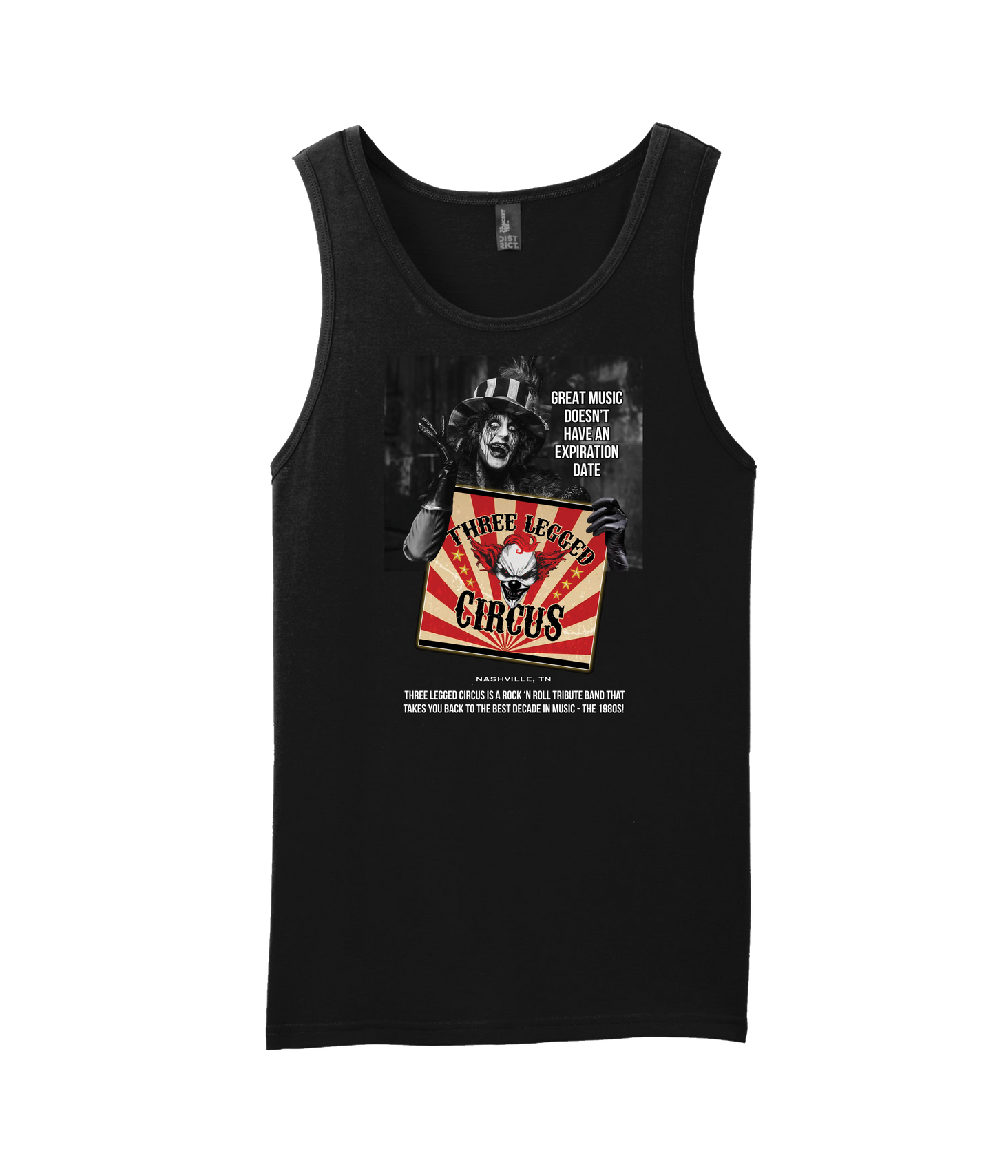 Three Legged Circus - Great Music Doesn't Have an Expiration Date - Black Tank Top