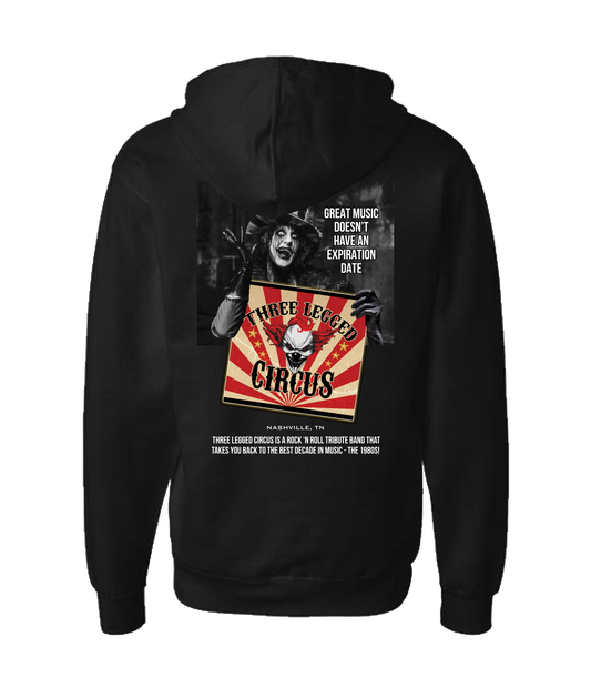 Three Legged Circus - Great Music Doesn't Have an Expiration Date - Black Zip Up Hoodie
