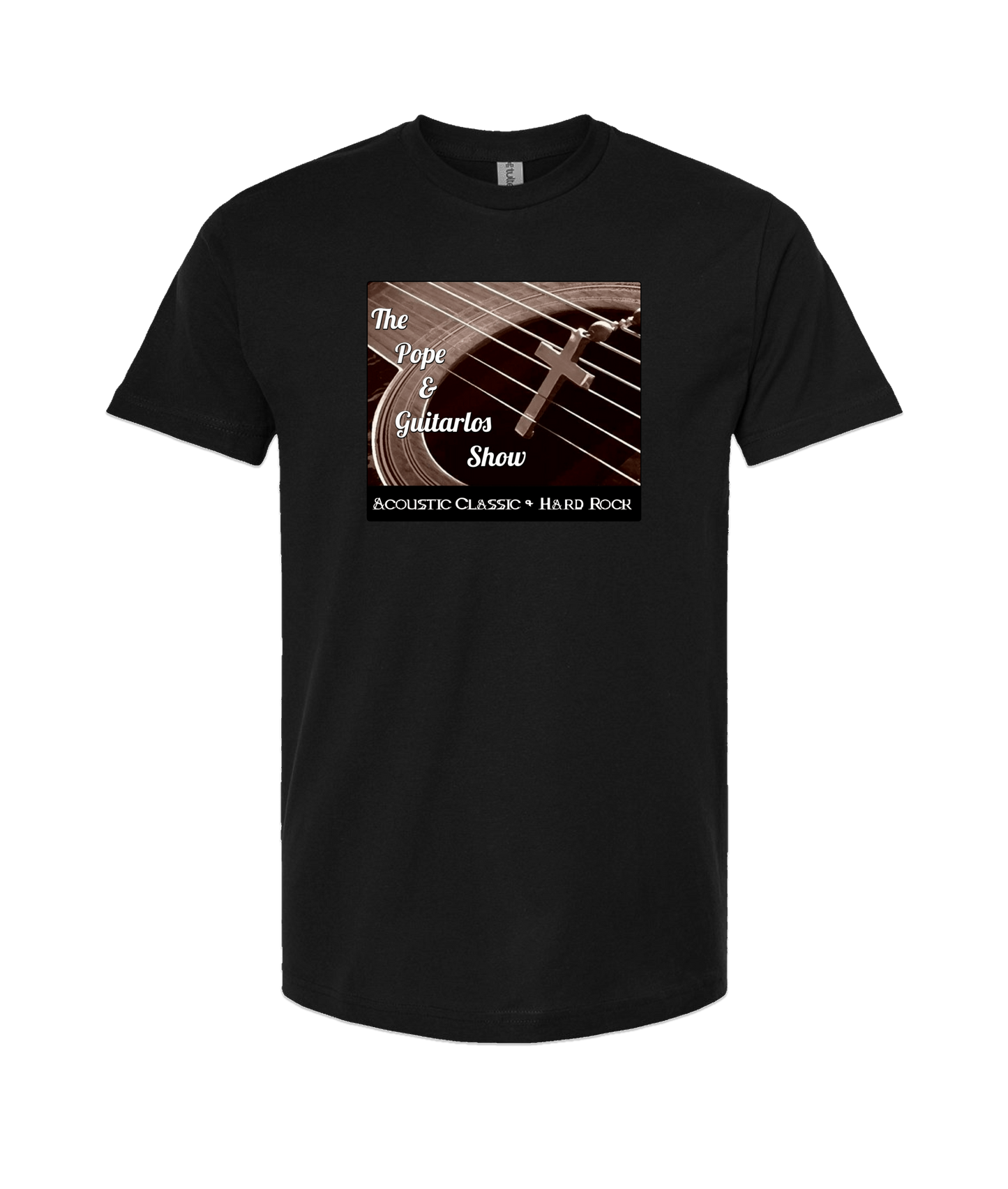 The Pope and Guitarlos Show - Guitar Cross - Black T-Shirt