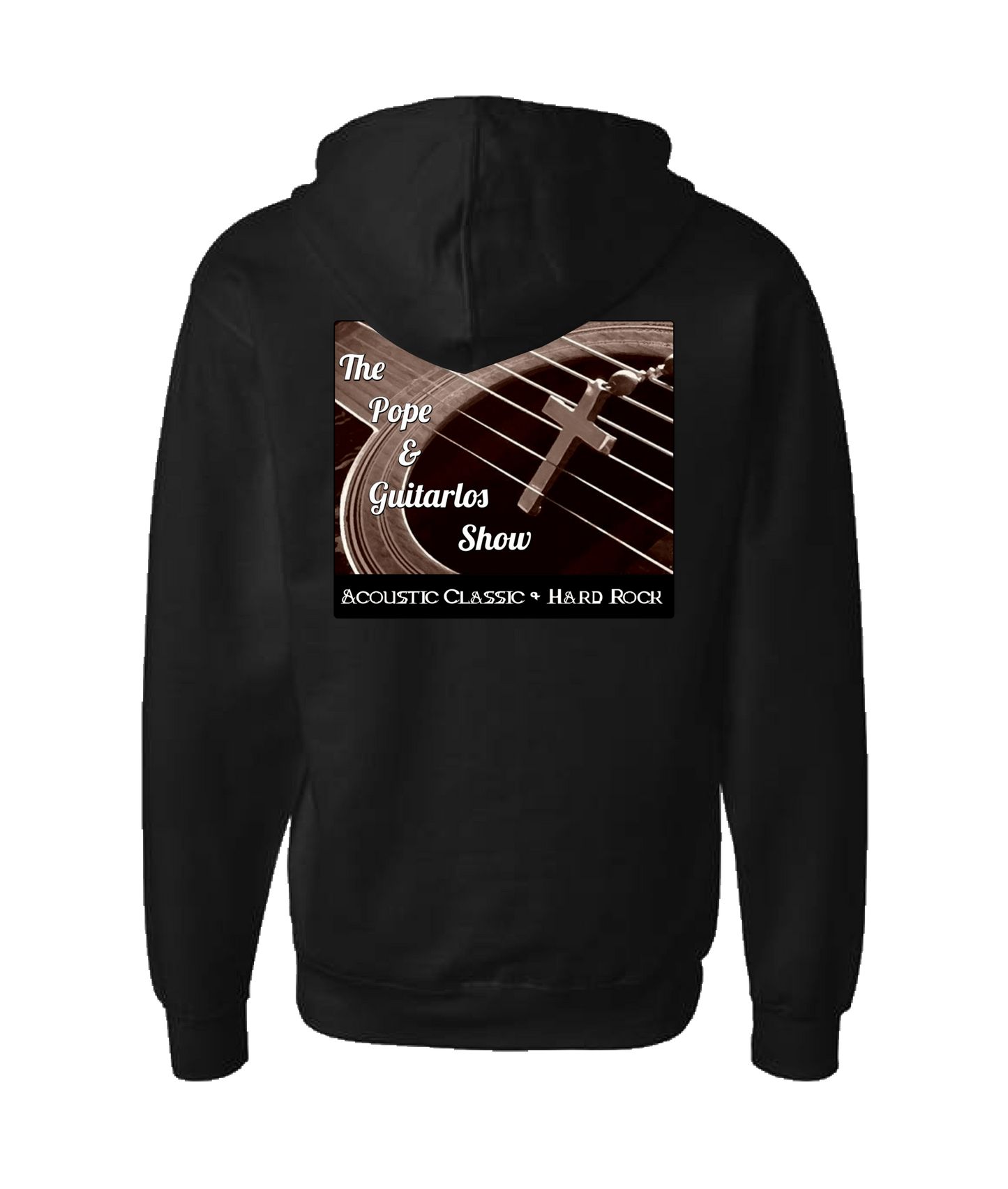 The Pope and Guitarlos Show - Guitar Cross - Black Zip Up Hoodie