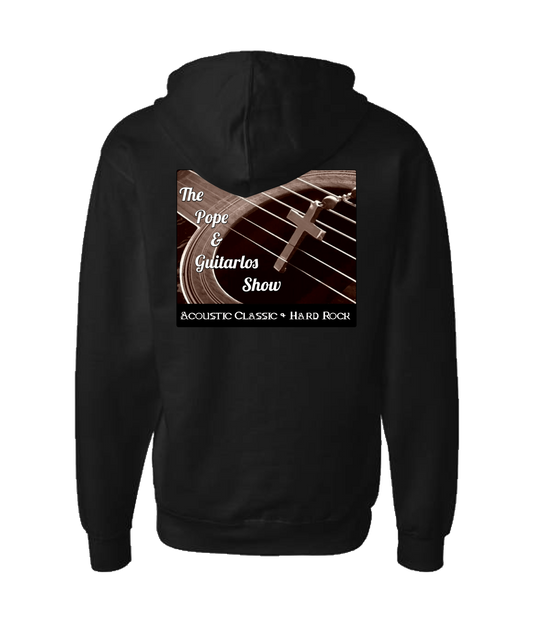 The Pope and Guitarlos Show - Guitar Cross - Black Zip Up Hoodie