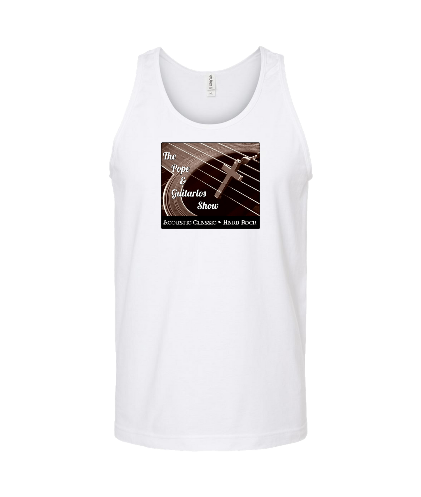 The Pope and Guitarlos Show - Guitar Cross - White Tank Top