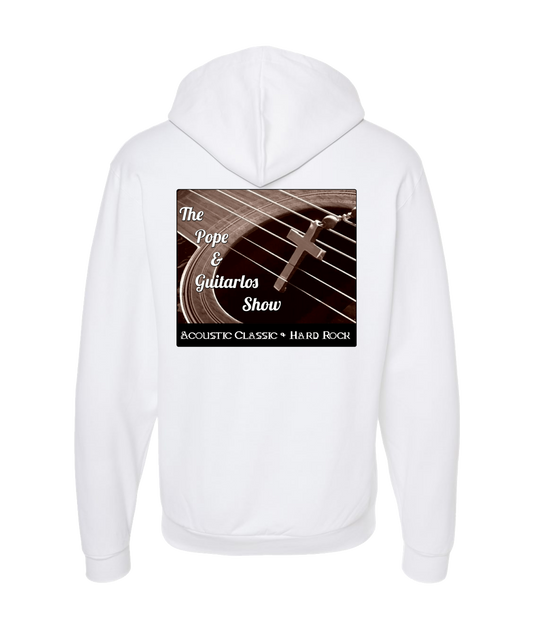 The Pope and Guitarlos Show - Guitar Cross - White Zip Up Hoodie